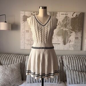 Sincerely Jules Women Ivory Cable Knit Tennis Dress Pleated Skort Lining Size M